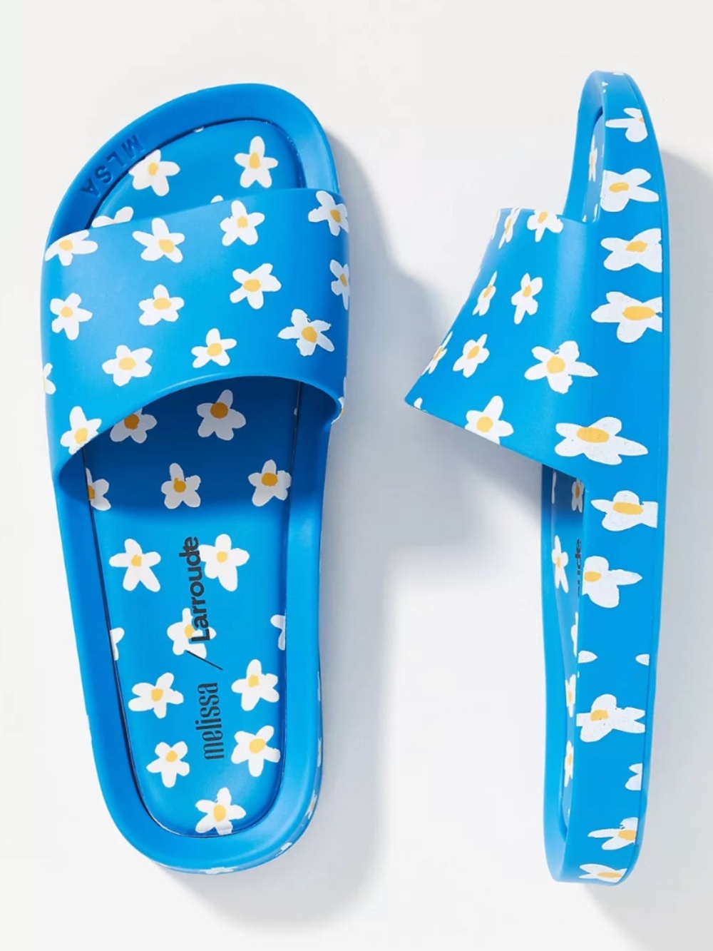 NIB Larroude x Melissa Floral Blue Multicolor Pool Slides Slip-n Sandals Sz 9